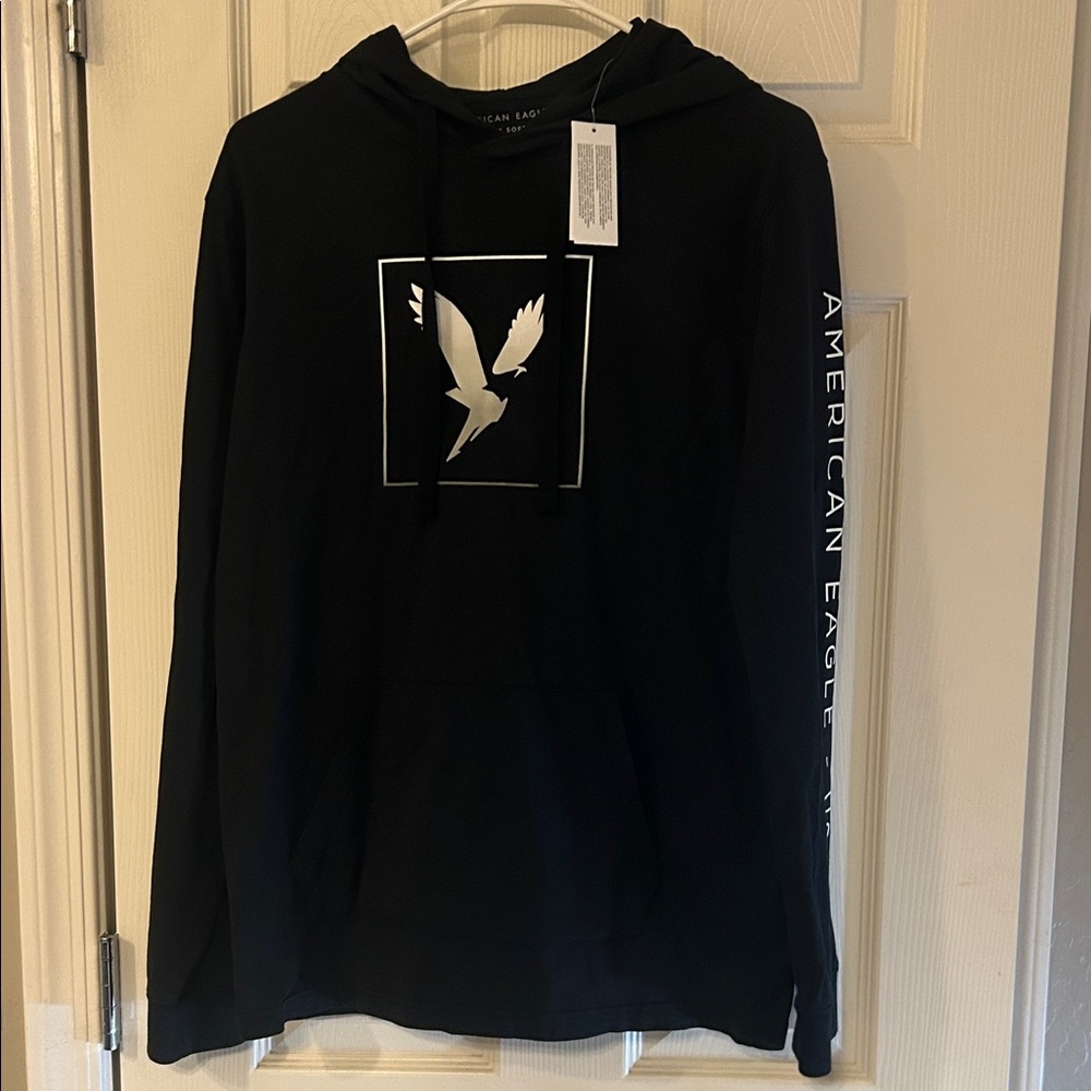 American Eagle Outfitters Black TShirt Hoodie with Eagle Logo
